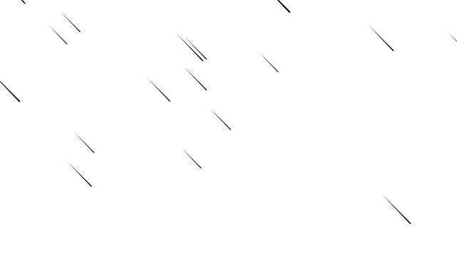 falling meteorites rain video with white background. streaks of light fall like rain against black. 4K animated shooting star for cinematic motion graphics, overlays, Meteor rain falling animation 