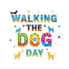 Walking Dog Day Vector Illustration, Happy Dog Walking Event Poster Design, National Walking Dog Day Minimal Banner Art, Pet Lover Dog Walking Celebration Graphic, Cute Puppy Walk Day Social Media