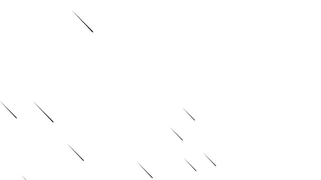 falling meteorites rain video with white background. streaks of light fall like rain against black. 4K animated shooting star for cinematic motion graphics, overlays, Meteor rain falling animation 