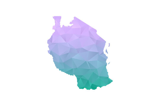 Tanzania Map Polygon Style Vector Illustration in Purple and Cyan Gradient, Low Poly Geometric Design, Isolated on White Background for Infographics and Projects.