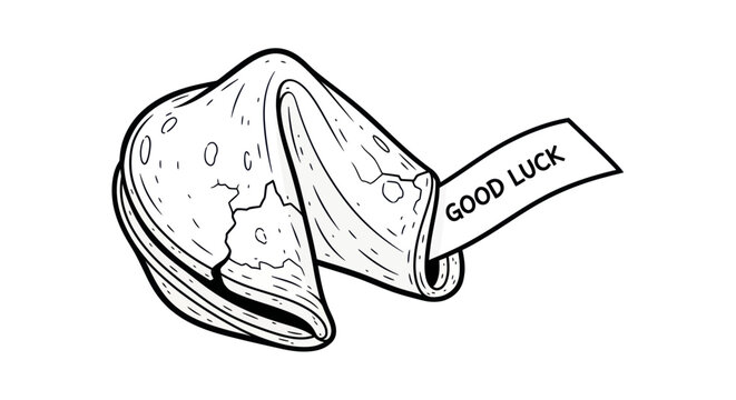 Fortune Cookie with Good Luck Message - Hand Drawn Illustration