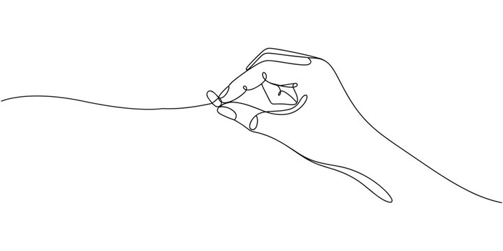 Hand hold red pill continuous one line drawing, Self drawing of hands hold red pill and blue pill drawn by single continuous line. one line decision making and choice.
