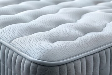 Fototapeta premium close-up of a soft tufted mattress pillow-top corner with quilted textured fabric evoking comfort and calm