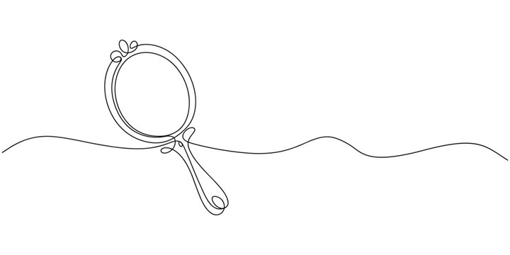 Hand mirror continuous line art drawing for beauty and grooming minimal vector icon
