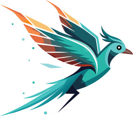 Fototapeta premium Vibrant Teal Bird in Flight with Orange Gradient Wings Soaring