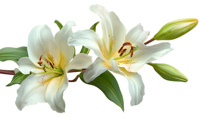 Obraz premium Stunning white lily blossoms with artistic details, showcasing vibrant yellow accents and delicate texture, ideal for artistic and sophisticated backgrounds