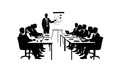 Business Workshop and Training Class Vector Illustration with Professional Silhouettes © MstMinara