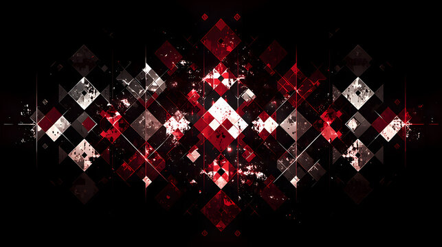 Abstract fractured harlequin diamond background in red and white with layered texture