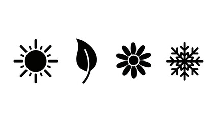 Fototapeta premium four seasons glyph icons summer sun autumn leaf spring flower winter snowflake representing the annual weather and nature cycle.
