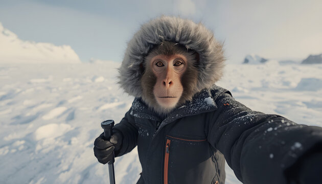 monkey selfie in antarctica