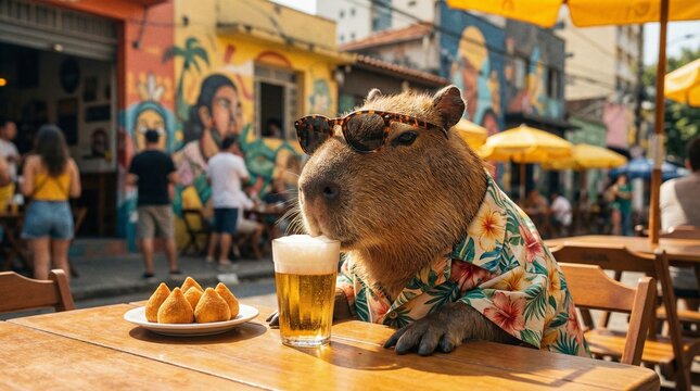 Fashionista Capybara in a Traditional S&atilde;o Paulo Bar, Playful Surrealism