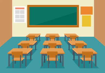 Empty elementary or high school, college, university classroom in flat design.