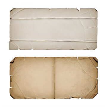 Two old and worn paper labels on a white background isolated on transparent background