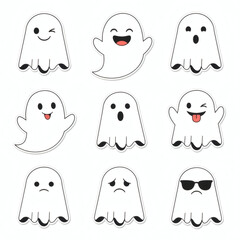 Obraz premium Ethereal Emoticons A Vibrant Assortment of Nine Cute Cartoon Ghosts Expressing a Full Spectrum of Playful to Pensive Feelings, Perfect for Creative Projects