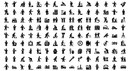 Naklejka premium industrial and construction worker vector icons manual labor manufacturing diverse job roles ideal for business and employment graphics.