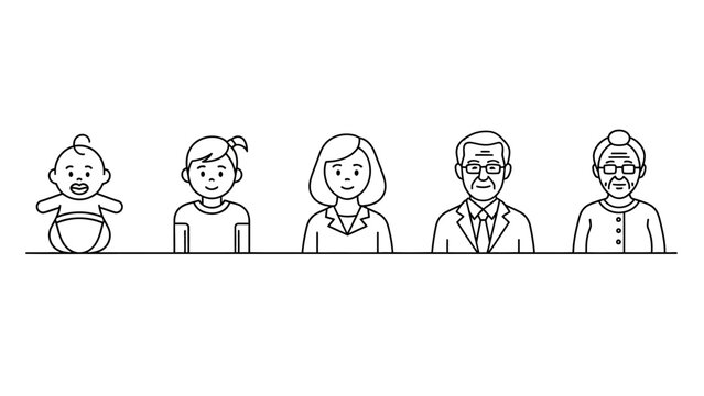 human life stages a progression from infancy to old age showing different generations human development and the full life cycle