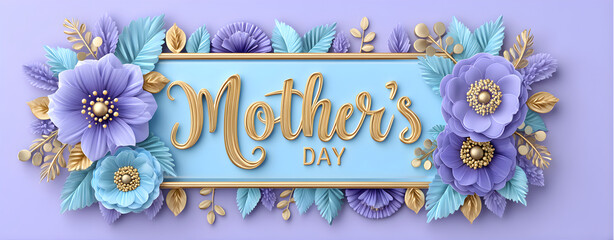 Elegant Mother's Day Floral Design with Gold Lettering on Pastel Background for Greeting Cards and Celebrations
