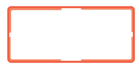 Fototapeta premium A simple orange-red rectangular frame with rounded corners and small indentations on all four sides, set against a clean white background.