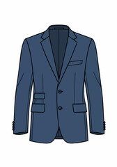 Blue Men Suit Jacket Blazer Two Button Style Flat Vector Illustration