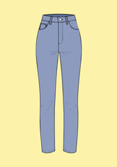 Fashion Technical Sketch of High Waisted Straight Fit Jeans Vector