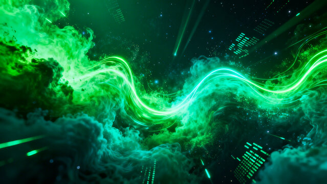Abstract Emerald Galactic Stream, Vibrant Green Cosmic Smoke for Digital Art and Gaming Background