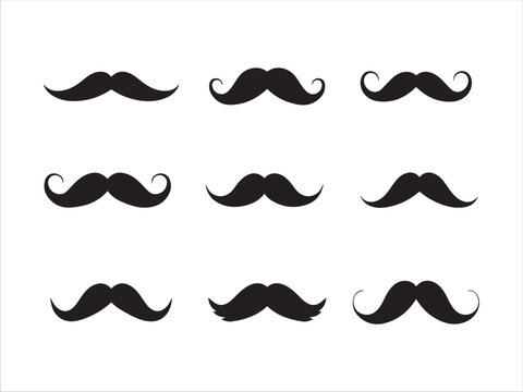 Nine different styles of black mustache icons arranged in grid pattern
