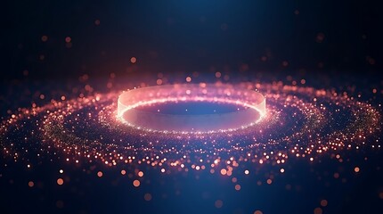 Obraz premium Swirling Particle Light Loop Forming Continuous Glowing Circle, Elegant Futuristic Abstract Background on Dark Environment