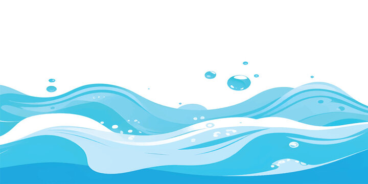 Abstract blue water wave splash background vector illustration. Vibrant cartoon ocean wave vector with splash and foam on white background, water wave, kids themes, and digital art.