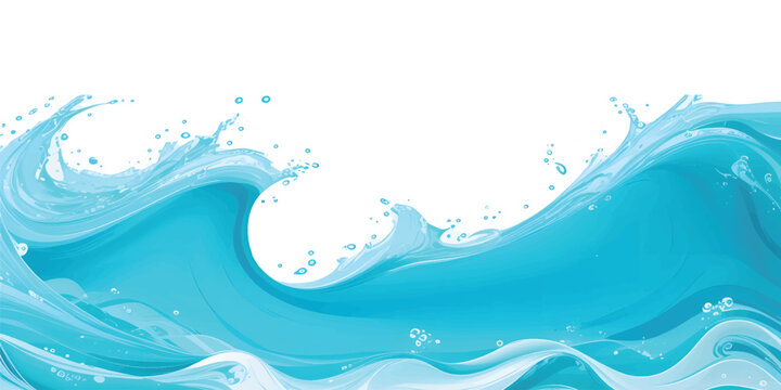 Vibrant Cartoon Ocean Wave Vector with Splash and Foam on White Background &ndash; Perfect for Summer Party Designs, T-shirt, , Kids Themes, and Digital Art.