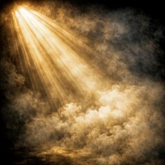 Fototapeta premium Dramatic Golden Light Rays Piercing Through Thick Fog and Smoke