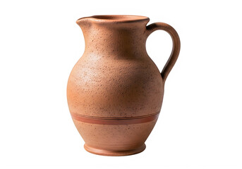 A brown ceramic jug with a handle on the right side isolated on transparent background