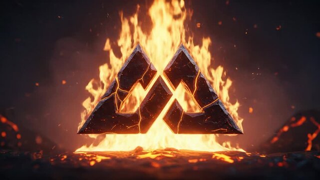 Fiery Abstract Symbol with Lava and Flames - Dramatic Intro Animation