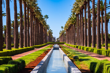 Beautiful park with palm trees in Casablanca city, Morocco