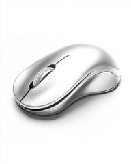 Silver computer mouse on a plain background ready for use during daily tasks and activities in an office setting