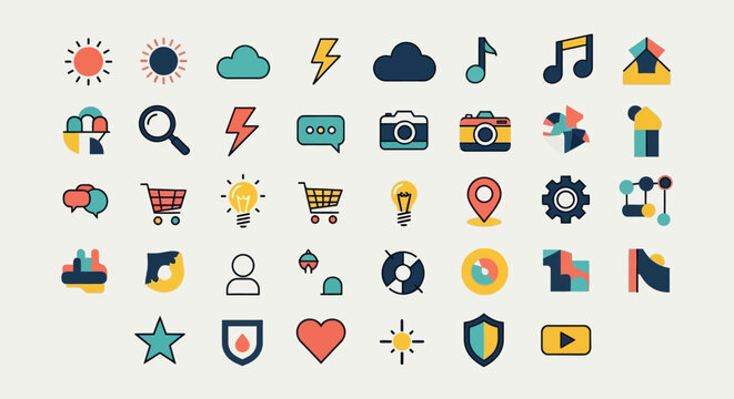 "Mega Bundle of Minimalist Vector Icons: Diverse Collection of Abstract Geometric Symbols and Flat Line UI Elements for Web and Mobile Design"