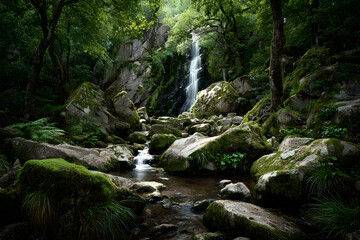 Obraz premium Immersive Tranquility: Captivating Long Exposure Watrfall Photography Unveilin Nature's Graceful Beauty nd Calming Flow