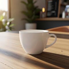 Fototapeta premium White Coffee Cup on Wooden Table 1.
