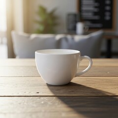 Fototapeta premium White Coffee Cup on Wooden Table.