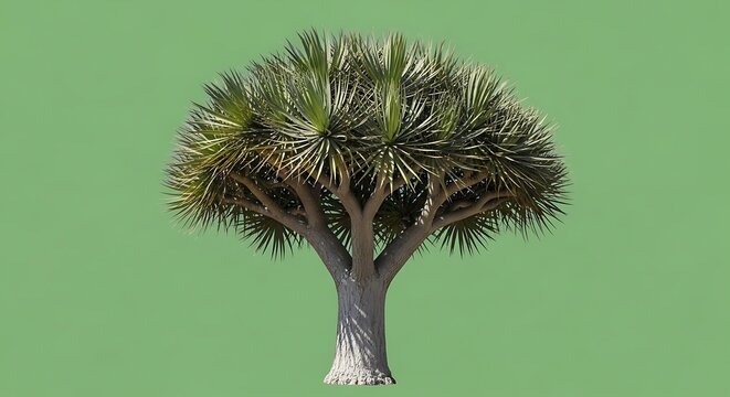 Dragon Tree Plant Isolated on Green Background.