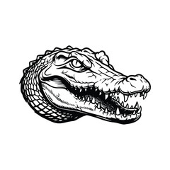 Naklejka premium Crocodile Head Illustration, Alligator Line Art, Predator Wildlife Portrait