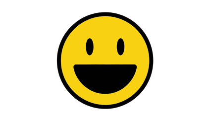 Fototapeta premium yellow smiley face with wide open mouth and black eyes on white background symbolizing happiness joy and good mood.