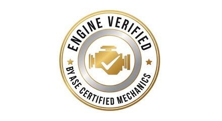Engine verification badge certified mechanics logo on white background