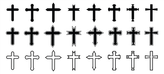 Fototapeta premium cross icon set with various simple and quirky cross shapes, elegant religious symbols, illustrations can be edited and isolated
