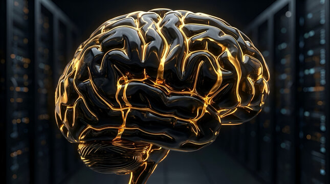Advanced Artificial Intelligence Brain with Golden Neural Circuits - Dark Luxury Tech Concept