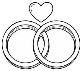Two Interlocking Wedding Rings with a Heart Symbol Above for Marriage and Commitment