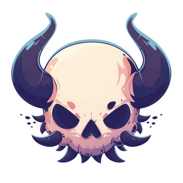 A whimsical cartoon skull with large dark horns and tentacle-like features, rendered in a clean vector art style.