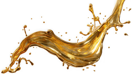Fototapeta premium Abstract splash of golden liquid, oil, or honey isolated on white background