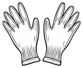 Obraz premium Outline drawing of a pair of protective gloves for work or gardening black and white vector illustration