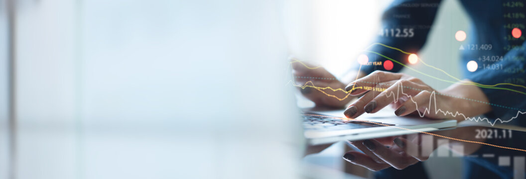 Business analysis, strategy, planning and solution concept. Finance and investment. Business person analyzing financial graph growth chart, slae data report and market research