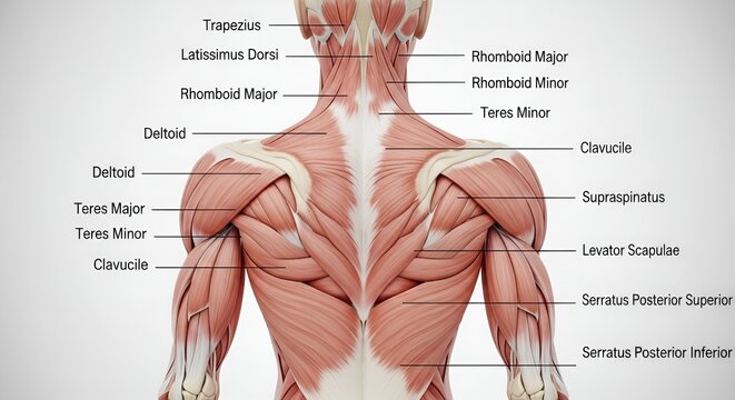 Detailed Anatomical Illustration of the Human Back Muscles.